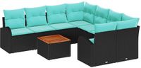 vidaXL Tuinbank Set Zwart en Turquoise Poly Rattan