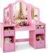 COSTWAY table de maquillage 2-en-1 pour enfants avec miroir amovible, table de maquillage de princesse avec compartiments ouverts (boîte incluse, rose)