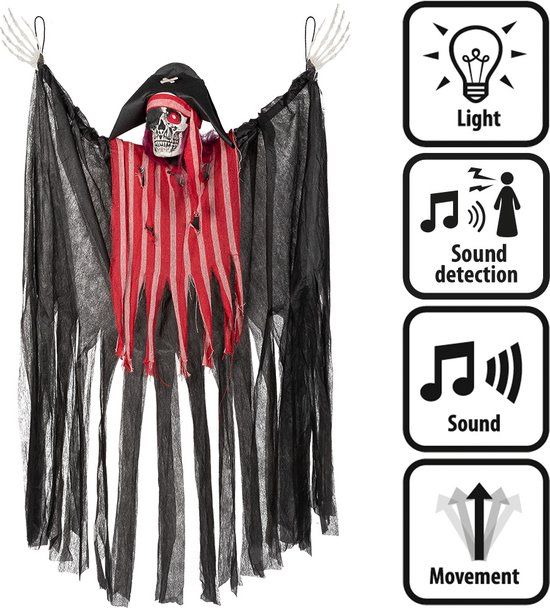 Boland - Hangende piraat met beweging, geluid en licht - 160 cm - Halloween decoratie