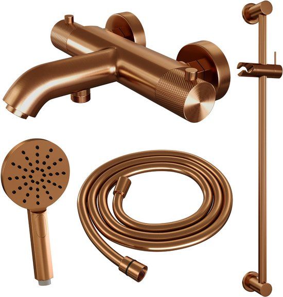 Brauer Carving S02 - Badkraan met Handdouche - Geborsteld Koper PVD - Opbouw