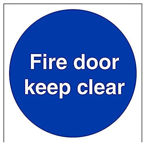 VSafety Fire Door Keep Clear Mandatory Sign - 200mm x 200mm - Self Adhesive Vinyl