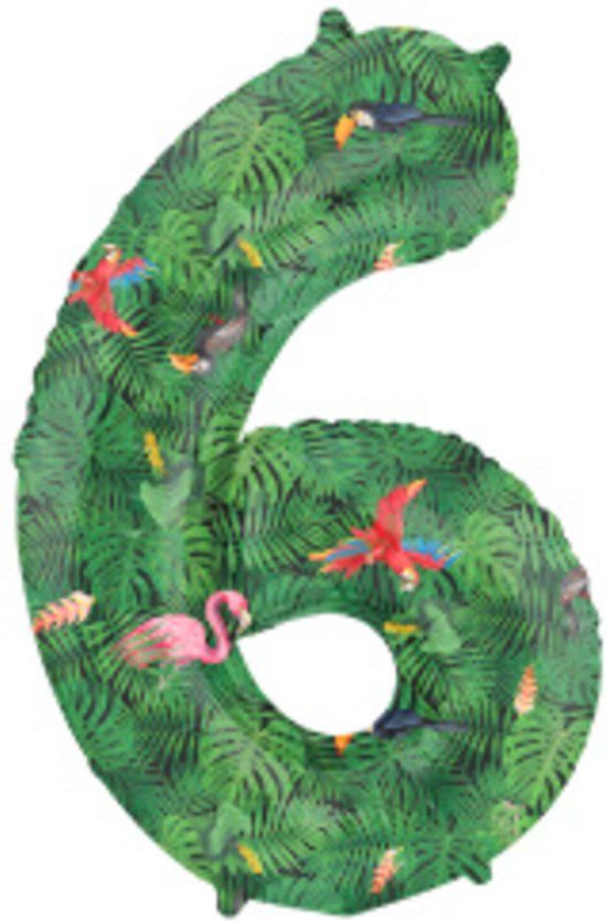 Folat Folieballon Cijfer 6 Jungle Vibe - 86 cm