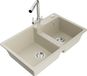 Mexen Tomas double granite sink with Duero kitchen faucet, beige