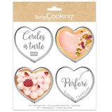 ScrapCooking - 4 geperforeerde hartvormige taartcirkels – individuele taartcirkels 8,5 x 7,5 cm – bakvormen van roestvrij staal – uniform koken – accessoires voor gebak, taart, dessert, 1323