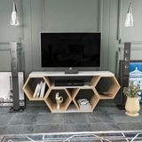Hanah Home Stijlvolle tv-standaard, wit & Sonamo, 140 x 29,6 x 55,5 cm, 100% melamine gecoat particle board, 18 mm dik, modern design voor woonkamer en entertainment