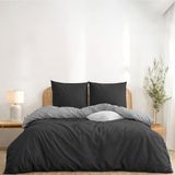 Twinzen Dekbedovertrek 220 x 240 cm, omkeerbaar, met 2 kussenslopen 65 x 65 cm, donkergrijs/lichtgrijs, beddengoed 220 x 240 cm, voor volwassenen, van microvezel, Oeko-Tex