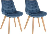CLP Brook Set van 2 eetkamerstoelen - Hout frame - Fluweel - Velvet - blauw