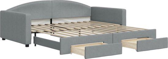 vidaXL Slaapbank met onderschuifbed en lades 100x200 cm stof lichtgrijs
