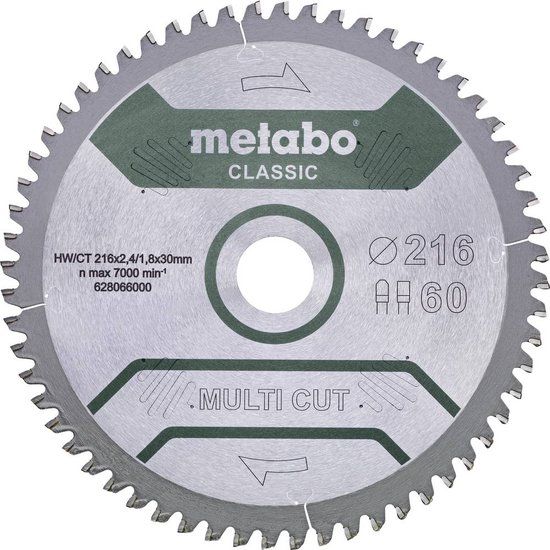 Metabo MULTI CUT CLASSIC Cirkelzaagblad - 216 x 30 x 1.8 mm - 60 tanden