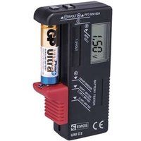 EMOS UNI Accutester, accutester, batterijtester, digitaal met LCD-display, voor AA, AAA, C, D, 9 V, knoopcelbatterijen