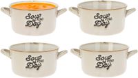 Excellent Houseware Bols à soupe/bols de service - 4x - porcelaine - 500ml - beige - avec anse