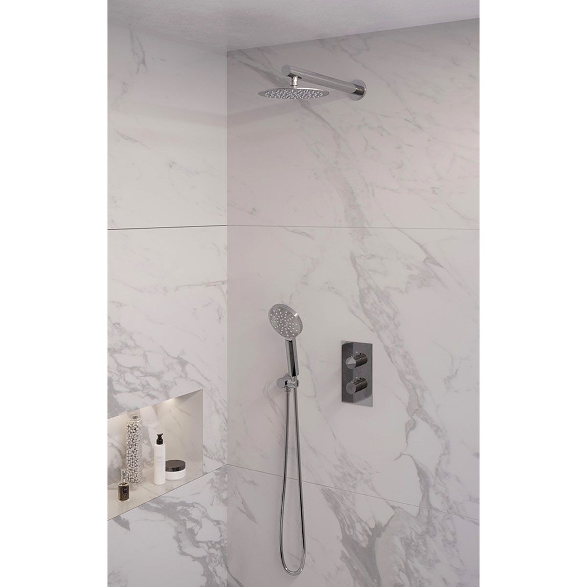 Brauer Regendoucheset 31 Inbouw Muur Chrome Edition 20cm Rond Glans Chroom 2 Greeps 3-weg met Thermostaatkraan en Handdouche