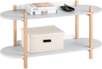 SoBuy Opbergplank, Boekenkast met 2 Niveaus, Houten Bijzettafel met 2 Etages, Plank op Poten, Console Tafel, Lage Bijzettafel voor Woonkamer, Kantoor, Slaapkamer, 100x33x52 cm, Grijs, HSTR01-HG