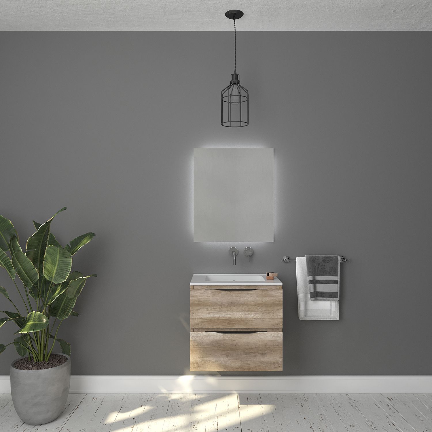 Gliss Design Badkamermeubelset Hera Mat Zwart 60 cm 2 Laden Oud Grijs Eiken (keuze wastafel)