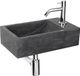 Differnz Furan Fonteinset - Wasbak Limestone - Antraciet - Gebogen Kraan - Chroom - Standaard Greep - 40 x 23 x 11 cm