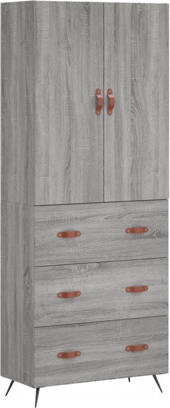 vidaXL Hoge kast 69,5x34x180 cm bewerkt hout grijs sonoma eikenkleurig