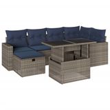 vidaXL 7-delige dining loungeset met kussens grijs polyrotan