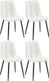 CLP Antibes Set van 4 Eetkamerstoelen - Zonder armleuning - Metaal frame - Kunstleer/wit