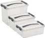 Sunware Opbergboxen Set 3x Stuks - 4-6-9 Liter - Kunststof - Transparant - Rechthoek - Met Clipsluiting en Handgrepen