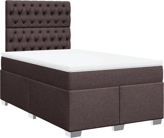 vidaXL Boxspring met matras stof donkerbruin 120x200 cm