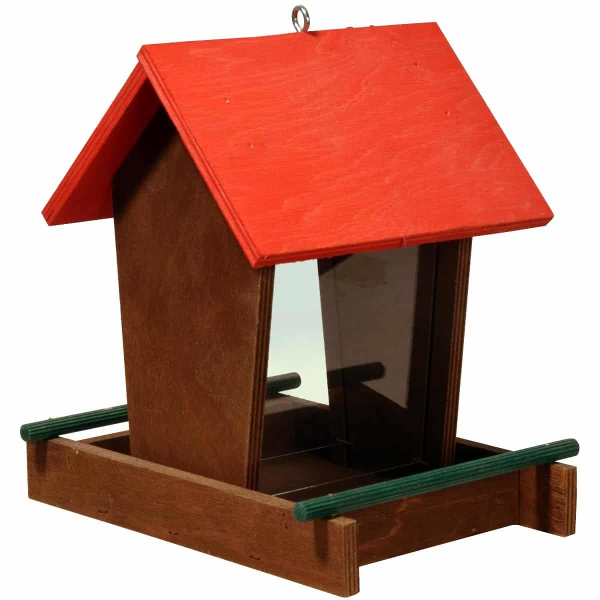 dobar 91108FSCe Hanging Bird Feeder - Brown/Green/Red - Wood/PMMA - 21x16x20cm