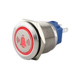 SeKi Roestvrijstalen drukknop Ø 19 mm platte kop kleur rood lassymbool platte stekker 0,5 x 2,8 mm belknop