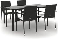 vidaXL 5-delige tuinset met kussens, zwart, van polyrotan