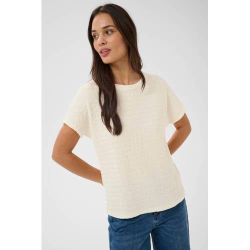 Kaffe top ecru met ingebreid patroon