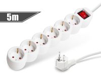 Delight Witte 6-voudige stekkerdoos, verlengsnoer en 5 meter kabel - ideaal voor thuis en kantoor. Inclusief CEE 7/7 stekker, power strip, verlengsnoer, witte verdeeldoos, 16A, 250V AC, met schakelaar [20232]