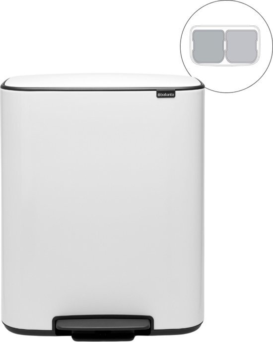 Brabantia Bo Prullenbak - 60L - White - 2 Compartments