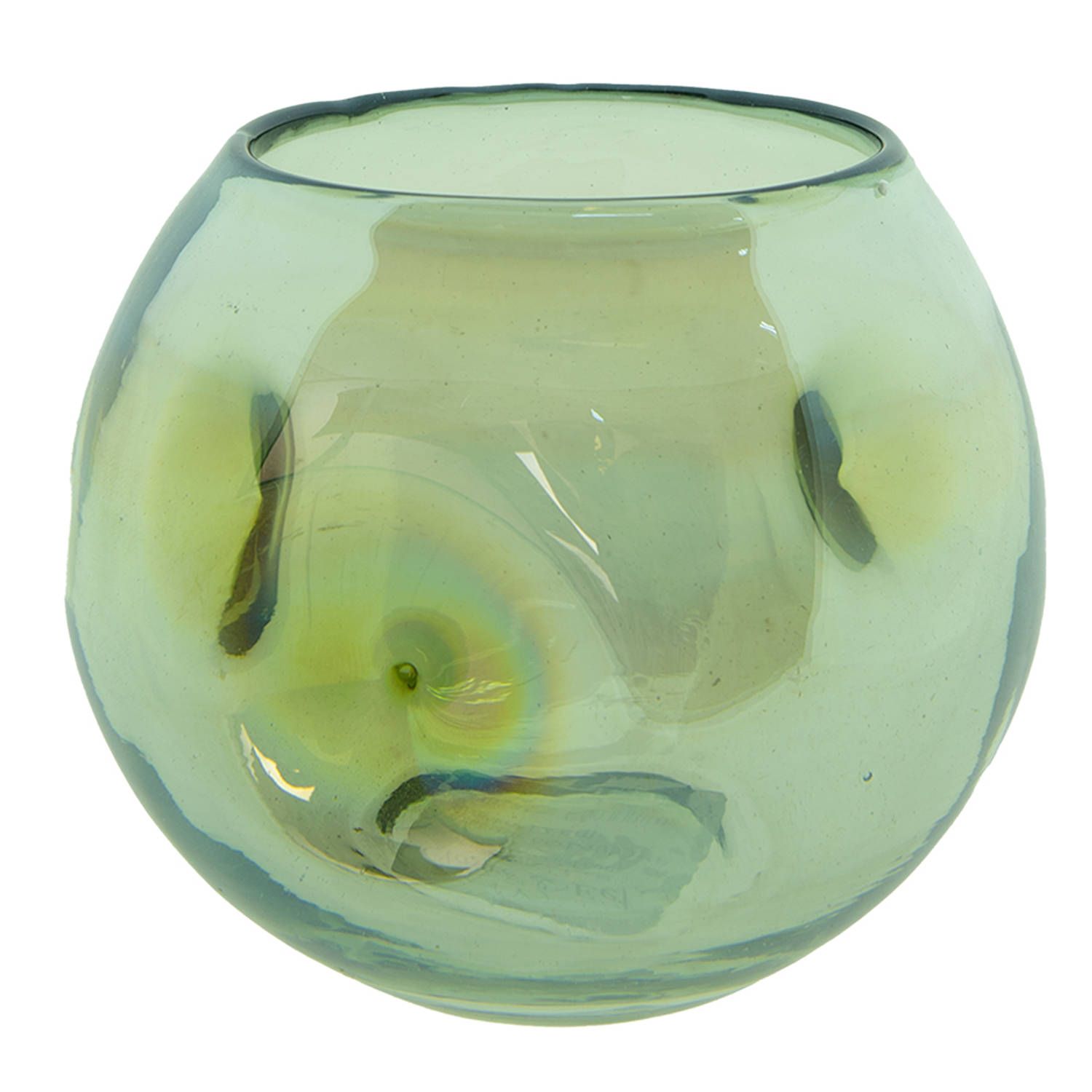 Clayre & Eef Theelichthouder Ø 12x12 cm Groen Glas Rond Waxinelichthouder Windlichthouder