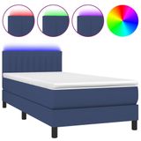 vidaXL Boxspringbed met matras en blauwe LED-verlichting, 120x190 cm, gestoffeerd