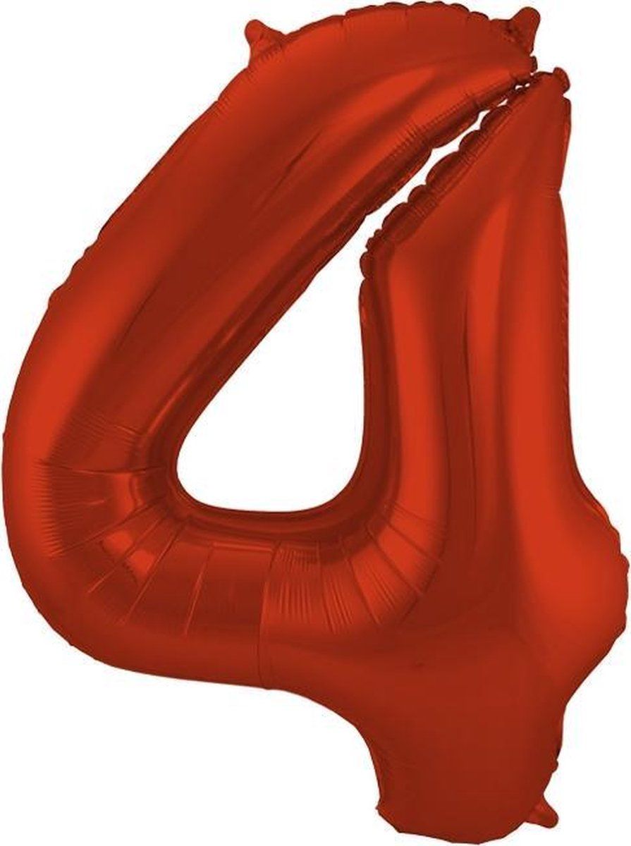 Folat Cijfer 4 Rood Metallic Mat - 86 cm
