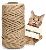 Merkloos Sisaltouw 8 mm - Natuurlijk sisaltouw - Geschikt voor krabpalen - Accessoires voor katten - Duurzaam hennepkoord - Kras- en weerbestendig
