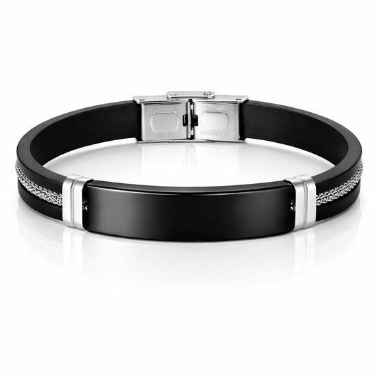 LGT JWLS LGT Jewels Siliconen armband Heren RVS ID Zwart