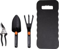 BLACK+DECKER Tuingereedschap Set 4 Stuks - Kniemat, Snoeischaar, Schep en Tuinklauw - 13mm Snijcapaciteit - Zwart/Oranje