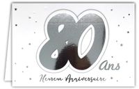 Afie 69-2208 Wenskaart voor de 80e verjaardag met gouden sterren op witte achtergrond, met envelop; formaat gesloten kaart 17 x 11,5 cm