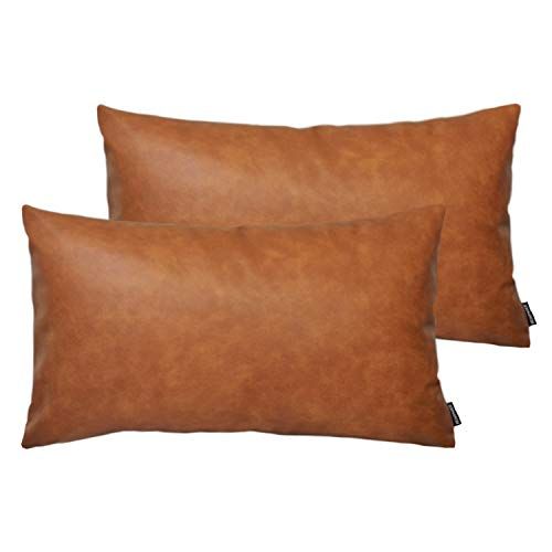 HOMFINER Set van 2 dikke faux lederen lumbale sierkussenslopen van 12 x 20, moderne boerderij, boho, klein, lang accent, Scandinavische decoratie, rechthoekige decoratieve kussenslopen voor bank, bed,