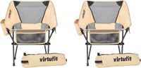 VirtuFit Camping Stoel Compact - Set van 2 - Strandstoel met Armsteunen - Beige - Inklapbaar
