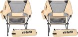 VirtuFit Camping Stoel Compact - Set van 2 - Strandstoel met Armsteunen - Beige - Inklapbaar