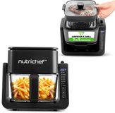 NutriChef 3,8 Liter Airfryer & Grill – 7-in-1 Voorgeprogrammeerde Kookstanden – Transparante Glazen Frituurkom – Zwart