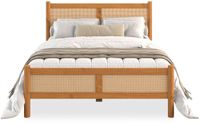 IDIMEX Massief houten bed CEFIRA 140x200 cm met rotanvlechtwerk – eikenhouten afwerking