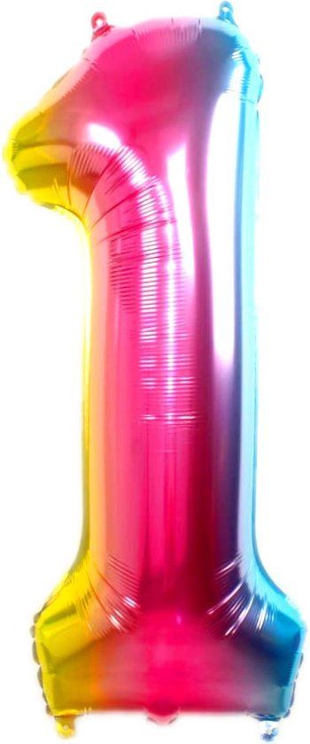 Folie Ballon Cijfer 1 Regenboog 86cm - Verjaardag