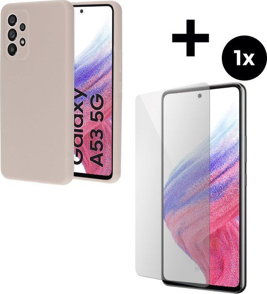 Mobiparts Silicone Cover Samsung Galaxy A53 (2022) 5G - Roze/Beige + Screenprotector