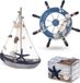 Non-branded Maritime bathroom decoration set of 3 - Steering wheel, Sailing ship and Treasure chest of Bois