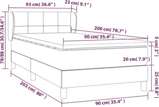 vidaXL Boxspring met matras stof taupe 90x200 cm