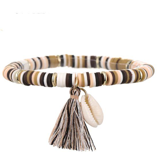 Deja Jewels Lookinggoodtoday Enkelband Platte Kralen Schelp & Kwastje - Bruin