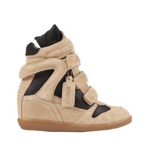 BRONX Jae-yy suède sneakers met sleehak beige/zwart