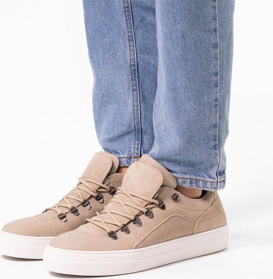 Manfield Heren Lichtgrijze Nubuck Sneakers - Maat 42