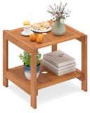 COSTWAY Table d'appoint, table de jardin en bois avec trou pour parasol et compartiment de rangement, table en bois, petite table de balcon, table d'appoint pour jardin et balcon, 51 x 48 x 45 cm
